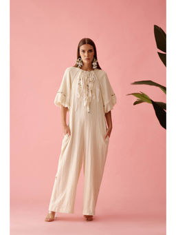 Nikasha - Cream Fringe Neckline Jumpsuit