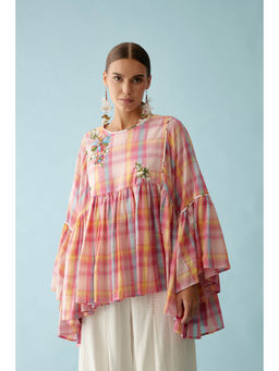 Nikasha - Pink Madras Checks Frill Top