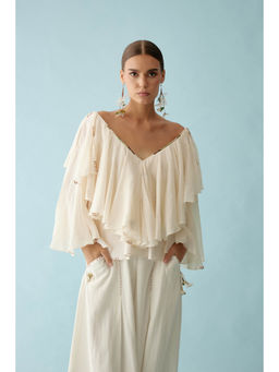 Nikasha - Cream Banana Tree Applique Frill Top