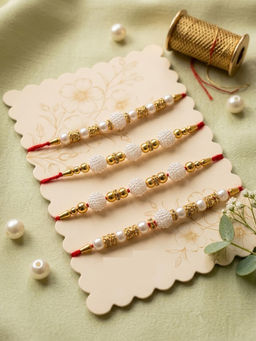 Gahan - White Pearls & Red Thread Rakhis (Pack of 4)