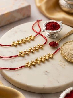 Gahan - Gold Toned Ghungroo & Red Thread Rakhis (Pack of 3)