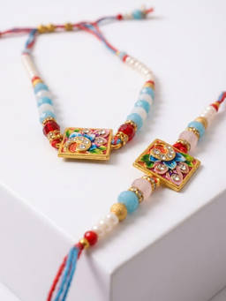 Gahan - Chandan Multi-Color Artificial Beads Bhaiya Bhabhi Rakhi