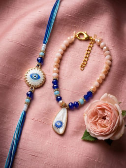 Gahan - Chandan Gold Toned Evil Eye Beaded Bhaiya Bhabhi Rakhi