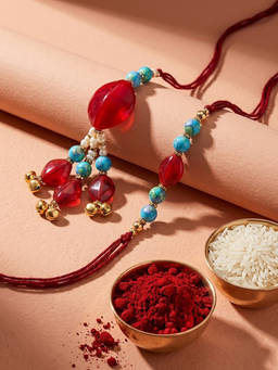Gahan - Artificial Beads & Gold Toned Ghungroo Bhaiya Bhabhi Rakhi