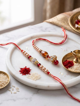 Gahan - Multi-Color Artificial Stones & Beads Bhaiya Bhabhi Rakhi