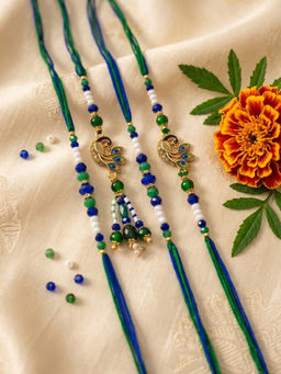Gahan - Green Peacock Design Artificial Beads Thread Rakhis (Pack of 4)