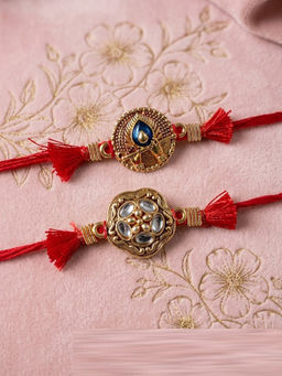 Gahan - Gold Toned Artificial Stones Thread Rakhis (Pack of 2)