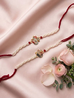 Gahan - White Pearls Om & Ganesh Ji Thread Rakhis (Pack of 2)