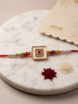 Gahan - Square Design Multi-Color Artificial Stones & Pearls Thread Rakhi
