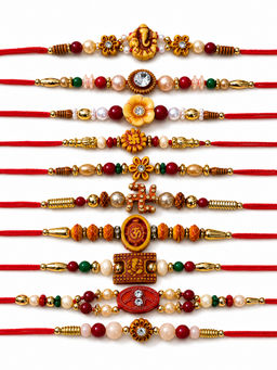Gahan - Multi-Color Designer Thread Rakhis (Pack of 10)