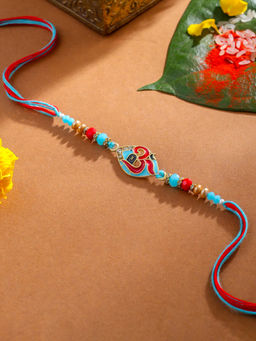Gahan - Red & Blue Artificial Stones and Beads Om Thread Rakhi