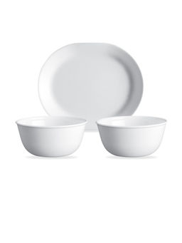Corelle - Livingware Winter Frost White Oval Serving Platter (1Pc) & 177ml Katori (2Pcs) Pack of 3