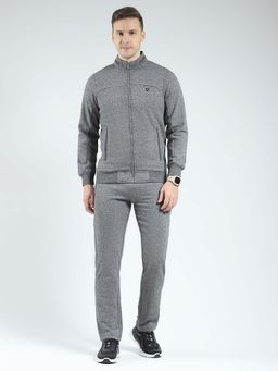 Monte Carlo - Charcoal Grey Solid Mock Neck Running Tracksuit (Set of 2)