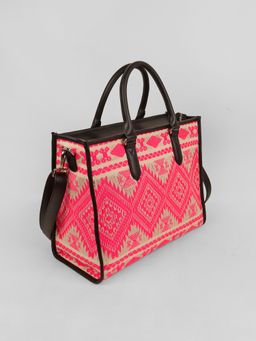 The House Of Ganges - Women's Charlotte Handloom Box Tote Bag- Baby Pink (L)