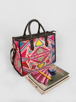 The House Of Ganges - Women's Charlotte Handloom Box Tote Bag-Multi-Color (L)