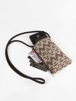 The House Of Ganges - Women's Grace Handloom Mobile Sling Bag- Brown Chevron (S)