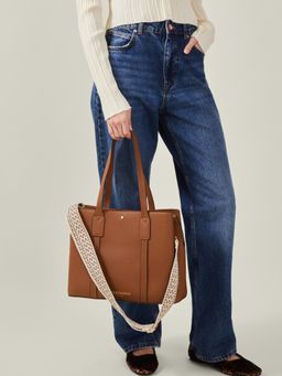 Accessorize London - Women's Brown Webbing Strap Tote Bag