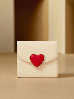 Accessorize London - Women's Cream Heart Faux Leather Envelope Wallet
