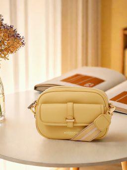 Accessorize London - Women's Yellow Camera Webbing Strap Sling Bag