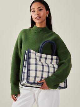 Accessorize London - Women's Blue Check Textile Handbag