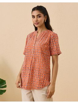Fabindia - Orange Cotton Hand Block Printed Tunic