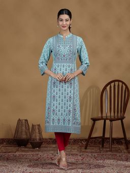 Cotton Culture - Sky Blue Printed Cotton Straight Kurta