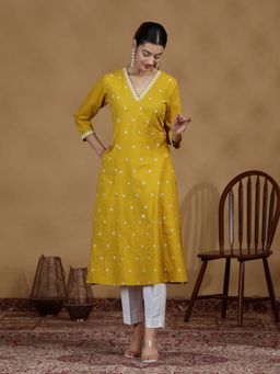 Cotton Culture - Yellow Floral Cotton Embroidered Straight Kurta