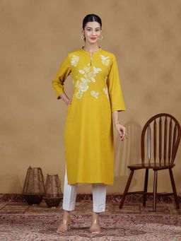 Cotton Culture - Yellow Floral Cotton Embroidered Kurta