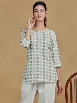 Cotton Culture - Green And Grey Checkered Cotton Casual Kurti