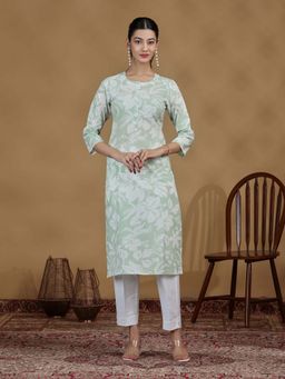 Cotton Culture - Light Green Floral Printed Cotton Kurta