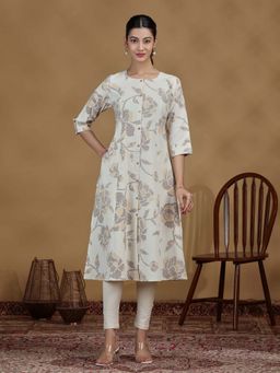 Cotton Culture - Elegant Off White Floral Printed A-Line Kurta