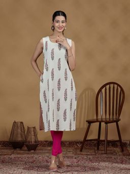 Cotton Culture - Ivory Floral Sleeveless Cotton Kurta