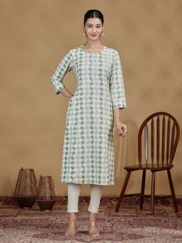 Cotton Culture - Pastel Green Geometric Printed Straight Kurta