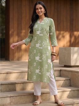 Maaesa - Women Green Casual Rayon Printed Straight Kurta