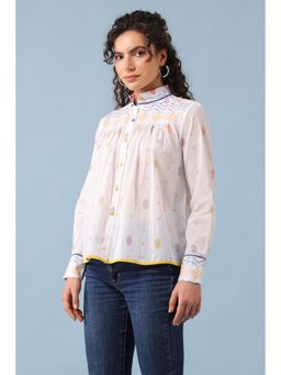 RATAN JAIPUR - White Gathered Shirt