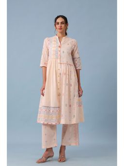 RATAN JAIPUR - Peach Front Open Patch Kurta