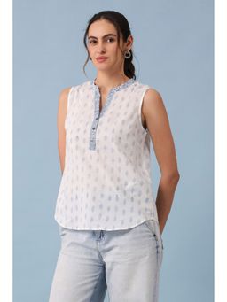 RATAN JAIPUR - White Cotton Sleeveless Top