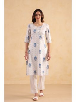 RATAN JAIPUR - White Raagni Cotton Floral Kurta