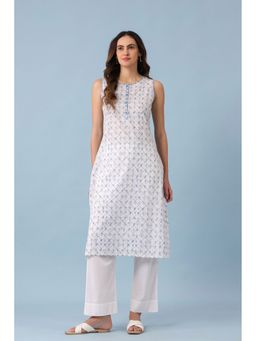 RATAN JAIPUR - Blue Sleeveless A-Line Kurta