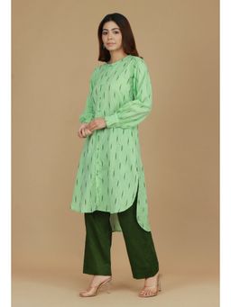 Tjori - Light Green Ikat Woven Cotton Kurta