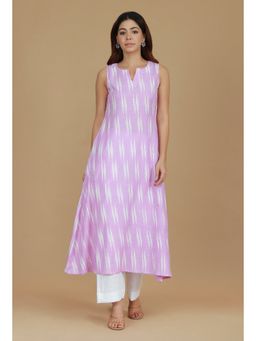 Tjori - Lavender Ikat Sleeveless Cotton Kurta