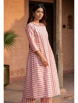 Tjori - Pink And White Striped Cotton Viscose Kurta