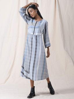 Vasstram - Striped Blue Zipper Dress Blue