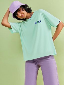 Bewakoof - Women's Green Mess Typography Oversized T-shirt