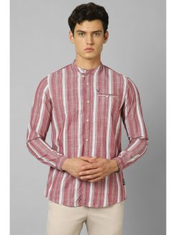 Allen Solly - Men Maroon Custom Fit Stripes Full Sleeves Casual Shirt