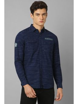 Allen Solly - Men Navy Blue Custom Fit Printed Full Sleeves Casual Shirt