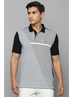 Louis Philippe - Men Black Stripes Polo T-Shirt