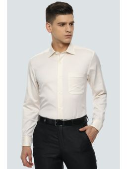 Louis Philippe - Men Off White Classic Fit Solid Full Sleeves Formal Shirt