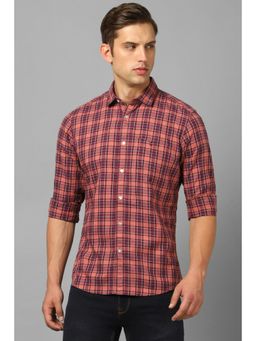 Louis Philippe - Men Pink Slim Fit Checks Full Sleeves Casual Shirt
