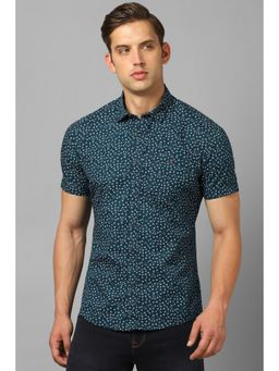 Louis Philippe - Men Navy Blue Slim Fit Printed Half Sleeves Casual Shirt